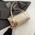 Cream white small square crossbody bag with a cute teddy bear charm and logo detail - Apricot With Pendant