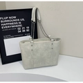 Minimalist light gray tote bag with stylish chain straps and rivet details on table - Off-white without Charm