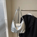 Minimalist silver metallic hobo tote bag with adjustable shoulder strap for women - No Pendant / Silver