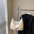 Minimalist beige and light blue patchwork tote bag with adjustable shoulder straps - No Pendant / Blue
