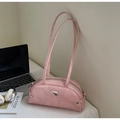 Sac sous le bras plissé rose en similicuir avec longues anses et accent métallique - Rose Sans Charme
