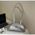 Sac à bandoulière argenté plissé chic avec longues anses et logo métallique - Argent sans pendentif