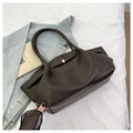 Minimalist chocolate brown tote bag in pleated faux leather with long handles - Brown