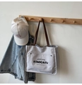 Japanische Canvas Tragetasche in Hellgrau mit braunen Ledergriffen und Logo-Tasche - Hellgrau