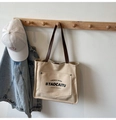 Beige Segeltuchtasche mit braunen Riemen und Logo-Aufdruck für den Alltag - Khaki