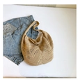 Handwoven hollow-out knit tote bag in beige with bohemian summer vacation style - Khaki