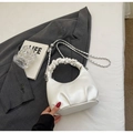 Minimalist white pleated handbag with silver chain strap and pearl luster finish - Off-white without Charm