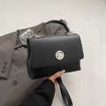 Classic black leather-style crossbody bag with silver twist lock for professional women - No Pendant / Black