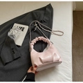 Chic pink ruched hobo handbag with cloud handle and silver chain strap for women - Pink Without Charm