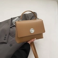 Classic tan brown faux leather messenger bag with silver hardware and adjustable strap - No Pendant / Khaki