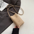 Beige lychee pattern leather smartphone crossbody bag on a textured grey suit jacket - Khaki (No Pendant)