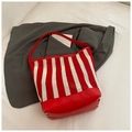Bolso tote de malla calada a rayas rojas y blancas de gran capacidad para mujer - Grande / Rojo