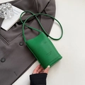 Green litchi grain leather crossbody phone bag with embossed lettering strap - Green Without Pendant