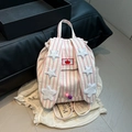 Rosa-weiß gestreifter Seersucker-Rucksack mit niedlichen Hasenohren und Stern-Patches - Rosa