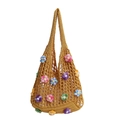 Sac cabas en crochet fait main jaune gingembre avec motifs de fleurs tricotées en 3D - Jaune