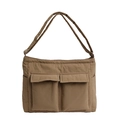 Braune Canvas-Umhängetasche mit großen Vordertaschen und verstellbarem Schultergurt - Khaki