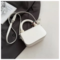 Borsa a mano minimalista in pelle PU bianca con perline decorative e manico tondo - Bianco