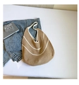 Handmade crochet shoulder bag in khaki and white stripes for summer vacation - No Pendant / Khaki