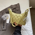 Quilted yellow shoulder bag with silver studs and elegant pearl lace charm detail - Yellow with Pendant