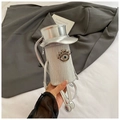 Unique silver hat-shaped crossbody bag with rhinestone evil eye detail and glossy finish - Silver Wave Texture
