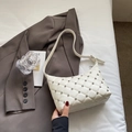 White quilted faux leather shoulder bag with metallic studs and an adjustable strap - Off-white Without Pendant