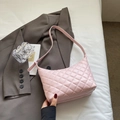 Pink quilted hobo shoulder bag with classic lattice pattern and stylish chain strap - Pink Without Pendant