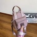 Mini bolso bandolera de nailon morado con correa ajustable y asas dobles de mano - Rosa / Grande