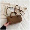 Quilted dark brown square handbag for women with top handle and crossbody strap - Brown