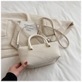 Chic cream woven shoulder bag with top handle and adjustable strap for women - White