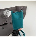 Petit sac bandoulière pour téléphone en cuir bleu sarcelle avec motif litchi et rabat - Bleu (Sans Pendentif)