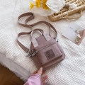 Dusty pink nylon mini crossbody bag with multi-functional straps and premium branded patch - Pink / Small