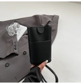 Petit sac de téléphone en cuir noir motif litchi avec bandoulière au style épuré - Noir (Sans Pendentif)