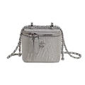 Mini borsa a scatola in paillettes argento con trama a onde, fiore e catenella - Increspatura dell'Acqua Piccola
