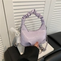 Lavender cloud bag in glossy patent leather with lace bow and pearl heart charm - Purple with Pendant