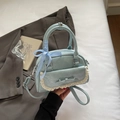 Hellblaue Handtasche mit Schleife, Spitzenbesatz und kariertem Band für Damen - Blau