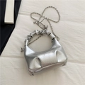 Sac nuage argenté métallisé avec poignée froncée et bandoulière en chaîne élégante - Argent Sans Pendentif