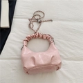 Sac nuage rose en cuir PU brillant avec poignée plissée et bandoulière chaîne métal - Rose Sans Pendentif