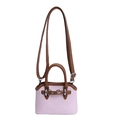 Borsa in tweed rosa con finiture in pelle marrone e anello in metallo argento - Rosa