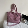 Morandi pink nylon tote bag with adjustable strap and small round coin purse charm - Pink