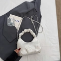 White ruched tote bag with gray number prints and a silver metal chain shoulder strap - Off-white Without Pendant