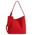 Large red tote bag with adjustable shoulder strap and matching small pendant pouch - Red