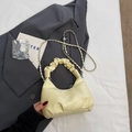 Pale yellow wrinkled handbag with letter print and adjustable metal ball chain strap - Yellow Without Pendant