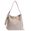 Minimalist beige high-capacity tote bag with adjustable shoulder strap and small pouch - White