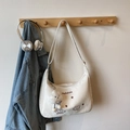 Sac bandoulière blanc cassé avec broderie chat et pendentif nuage en peluche doux - Blanc Cassé