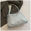 Hellblaue Shopper-Tasche mit floralem Jacquard-Muster und Lederriemen für den Alltag - Blau