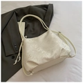 Elegante cremeweiße Jacquard-Schultertasche mit Blumenstruktur und Tunnelzug-Details - Weiß