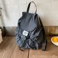Deep grey checkered nylon drawstring backpack with multi-pocket and brand label - Dark Grey Grid