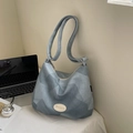 Bolso tote grande de lona azul grisáceo con paneles geométricos y correa ancha - Blanco Roto (Sin Colgante)