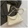 Chic cream white faux leather crescent tote bag with silver M detail and shoulder strap - No Pendant / White