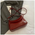 Chic burgundy faux leather crescent tote bag with polished finish and silver M hardware - No Pendant / Red